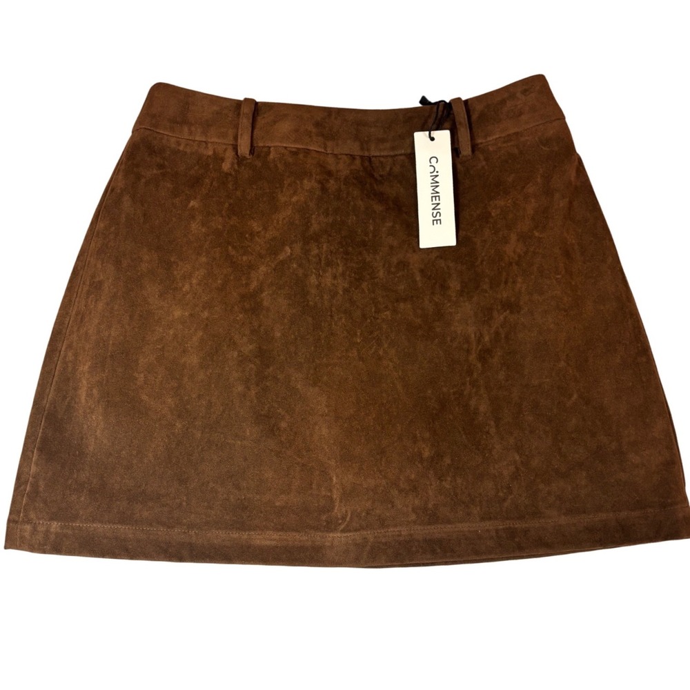 NWT Commense‎ Brown Faux Suede Skort Mini Skirt Shorts Size M